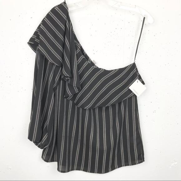 Halogen One Shoulder Ruffle Stripe Blouse Black Sm - Picture 11 of 11